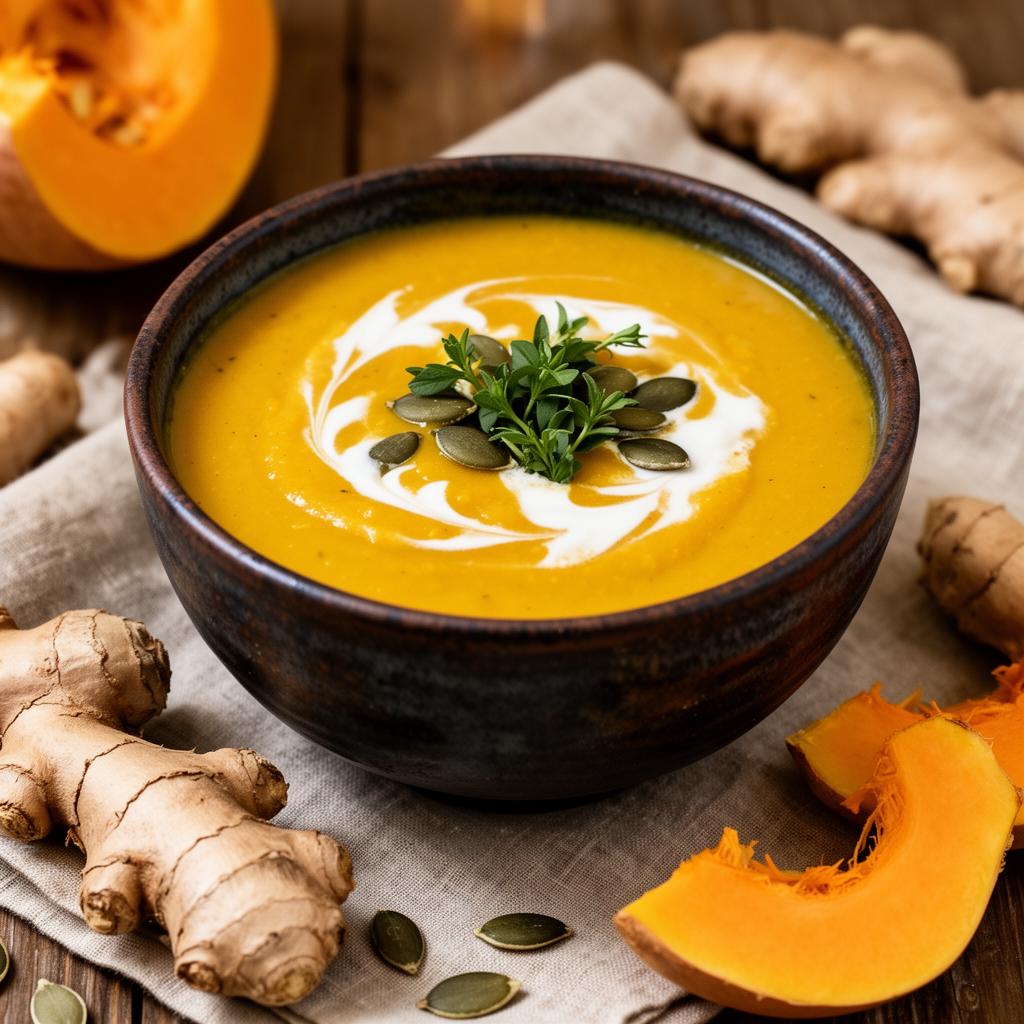 Sopa cremosa de abóbora com gengibre